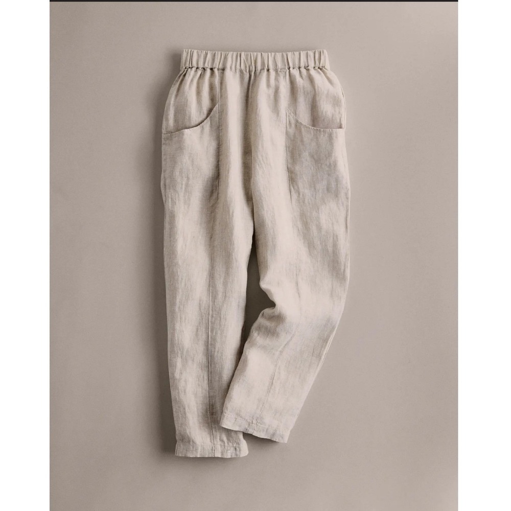 Quince 100% European Linen Tapered Ankle Pants Woman's Size M Flax/Beige Pockets